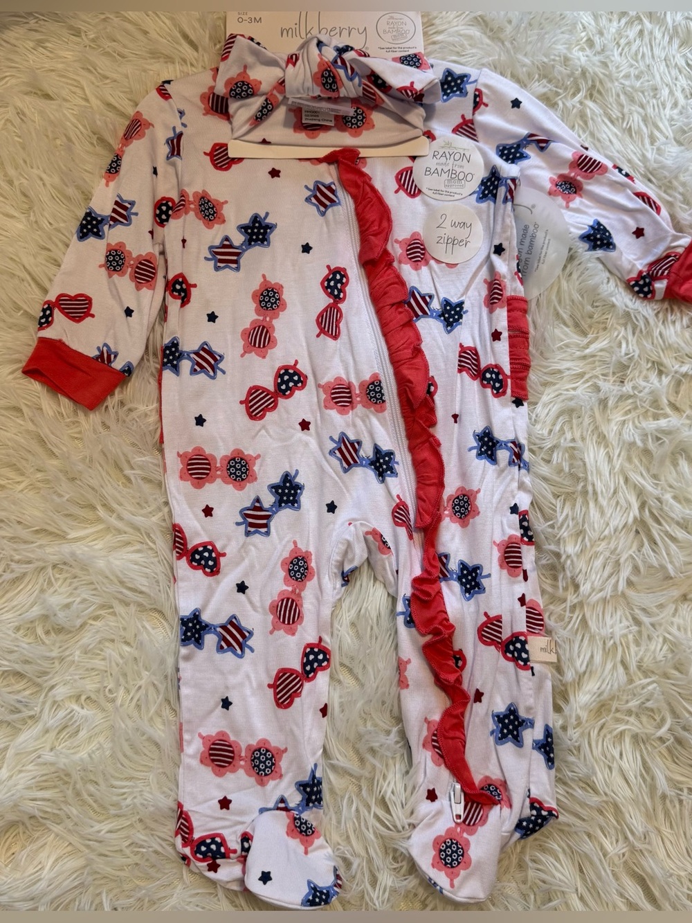 Milkberry Red & Navy Stars Bamboo One-Piece Footed Pajamas‎